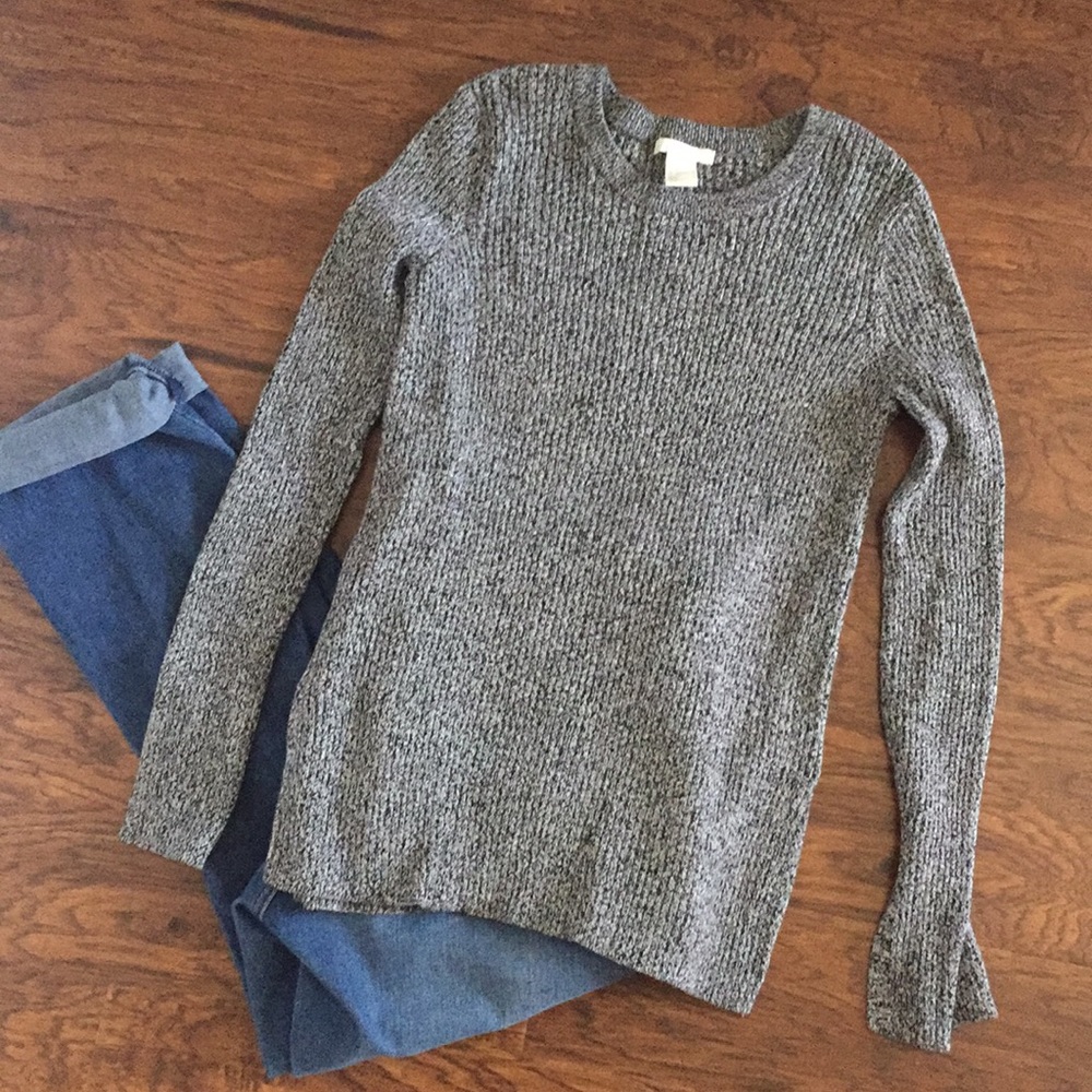 H&M marbled Ribbed Sweater Grey Black fitted Sz S